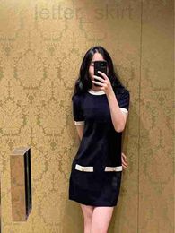 Casual Dresses designer Women's 23 Spring New Back Letter Sticker Round Neck Gold Button Short Sleeve Wrap Hip Skirt with Reduced Age Knitted Dress 6CC3
