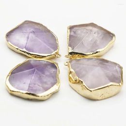 Pendant Necklaces Natural Amethyst Cut Surface Gold Plated Edge Irregular Necklace Pendants Charms Fashion Jewellery Gift Accessories