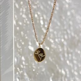 Pendants 2023 Lover Gift Hand Drawing Strelitzia Flower Pendant 18k Gold Chains Neckalces For Women Choker Stainless Steel Jewelry