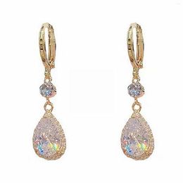Hoop Earrings Super Flash Zircon Water Drop Exquisite Crystal Titanium For Girls Heart Hoops