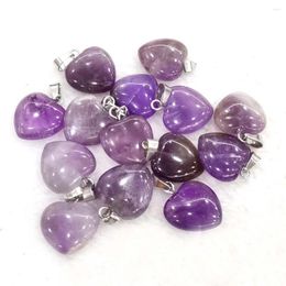 Pendant Necklaces 16mm Fashion Natural Amethyst Stone Heart Charms Pendants Good Quality For Jewellery Accessories Making Wholesale 36pcs/lot