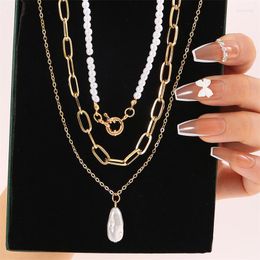 Pendant Necklaces European And American Minimalist Retro Pearl Necklace Niche Design With Three Layered Personalized Chain Inset Neckchain