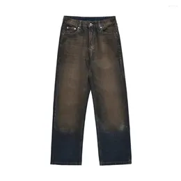 Men's Jeans American Waste Dirt Colour Spray Paint Do Old Dirty Slacks Fashion Straight Tube Wide Leg Floor Pants