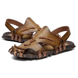 Sandals Summer Men Slippers 38-47 Genuine Leather Beach Casual Outdoor Plus Size Handmade Male ShoesSandals