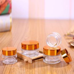 Clear Glass Cosmetic Cream Bottle Round Jars Bottle with Inner PP Liners for Hand Face Cream Bottle 5g to 100g Gold Silver Lids Htmsb