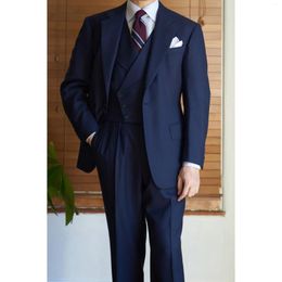 Men's Suits Navy Blue Terno For Men Single Breasted Notched Lapel Elegant Formal Blazer 3 Piece Jacket Pants Vest Slim FIt Homme 2023