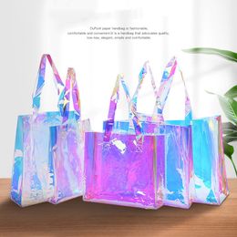 Christmas Gift Packaging Bags With Handles PVC Laser Tote Gift Bag Shopping Jelly Thanksgiving Organiser LX6247