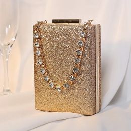 Evening Bags Evening Rhinestone Clutch Bag Chain Glitter Box Luxury Designer Celebrity Banquet Wedding Square Shoulder Crossbody Handbag 231122