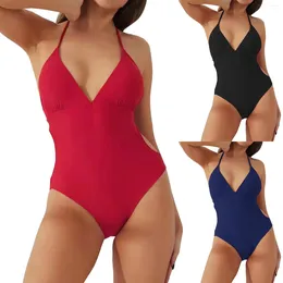 Women's Swimwear Crisscross Back Ruched Swimsuit V Neck High Cut Thin Straps 1 Piece