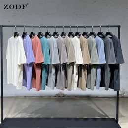 Mens TShirts ZODF Summer Men 200gsm Washed Cotton Solid T Shirts Loose Unisex Male Casual Basic Comfortable TShirt Brand Tees HY0254 230422