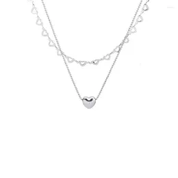 Pendant Necklaces POTCET Women's Stainless Steel Double Heart Titanium Necklace Geometric Fashion Retro Personality Party Jewellery