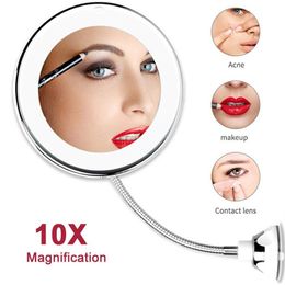 LED Makeup Vanity Mirror 10X Magnifying Flexible Make up Mirror Light Cosmetic Mirrors espejo de maquillaje VIP Drop Y20012371