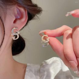 Dangle Earrings Luxury Alloy Mosaic Rhinestones Letter G For Women Wedding Jewelry Fashion Lock Hanhing