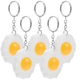 Keychains 5 Pcs Fried Egg Keychain Keyrings Decor Backpack Accessories Boiled Bag Ornaments Resin Pendant Party Favours Car