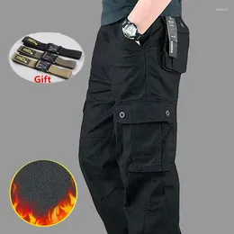 Men's Pants Winter Fleece Warm Cargo Thick Casual Loose Joggers Long Trousers Tactical Military Multi Pockets Cotton