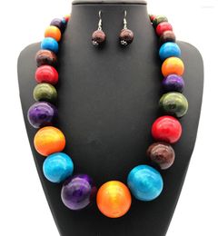 Necklace Earrings Set Ethic Style Wood Bead Earring Statement Jewellery Costume Colourful Beaded For Women