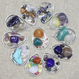 Pendant Necklaces Natural Crushed Stone Resin Water Drop Multicolor Pendants Necklace Reiki Charms DIY Fashion Jewellery Accessories Wholesale