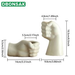 Hand Modelling Fisting Vase White Ceramic Pot Flower Arrangement Home Living Room Modern Decorative Ornaments Y200709331S