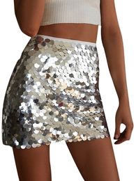 Skirts Women Glitter Mini Skirt High Waist Disco Sequin Club Skirt Stage Performance Clothes 231121