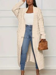 Two Piece Dress Plus Size Simple Versatile 2023 Autumn and Winter New Women's Extra Long Cardigan Loose Knit Sweater Solid Colour with PocketsL231122