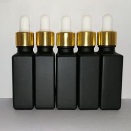 30ml Black Frosted Glass Reagent Pipette Dropper Bottles Square Essential Oil Perfume Bottle Smoke oils e liquid Bottle With Gold Cap Twjbj