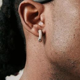 Hoop Earrings Hip Hop Silver Plated Round Pave Analogue Cube Wedding Men Women Rock Rap Jewellery Luxury Gifts