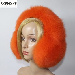 Ear Muffs Real fox fur earmuffs suitable for winter women warm natural raccoon girl genuine leather plush 231122