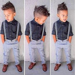 Clothing Sets Fashion Boys Gentleman Shirt Suspenders Pants Formal Suits 2pcs Set Kids 2T-6T Wedding Costume SA1370