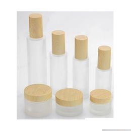 Storage Bottles Jars Diy Empty Cosmetic Pump Head Per Lotion Tools Wood Grain Er Frosted Glass Subpackage Container Lady 2 83Fy Dr Dhy84