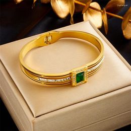 Bangle 2023 316 Stainless Steel Gold Colour Bracelet For Women Rhinestone Inlaid Emerald Luxury Party Jewellery Birthday Gift