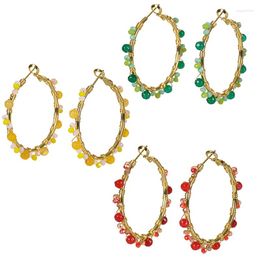 Hoop Earrings Fashion Jewelry Women's Gift High Quality 18k Gold Plated C-shaped Ring Hand Woven Crystal Bead Stone Accessory