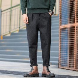 Men's Suits 2023 Autumn Winter Fashion Thicken Leisure Trousers Male Solid Colour Loose Suit Pants Men Woollen Harem A327