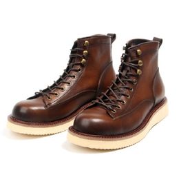New British Style High Top Lace-Up Genuine Leather Casual Business Ankle Boots Men Shoes Dress Work Outdoor Motorcycle Boots D2H30