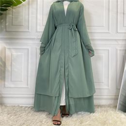 Ethnic Clothing Ramadan Morocco Dress Muslim Women Eid Abaya Chiffon Lace-up Abayas Dubai Party Dresses Kaftan Robe Longue Vestidos Largos