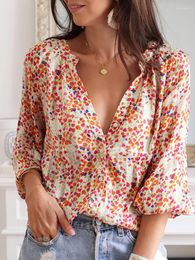 Women's Blouses GypsyLady Floral Print Elegant Chic Blouse Shirt Summer Button Front Deep V Sexy Women Lantern Sleeve Ladies Top