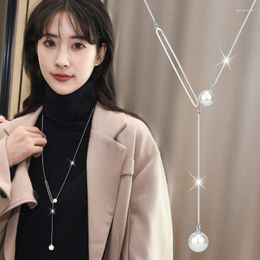 Pendant Necklaces Luxury Simple Pearl Geometry Necklace 2023 Korean Silver Colour All Match Female Long Chain Accessories