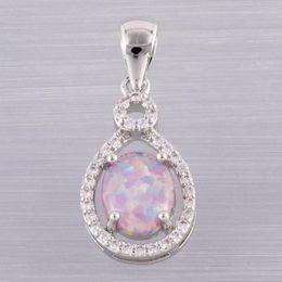Pendant Necklaces KONGMOON 8x10mm Oval Lavender Purple Fire Opal Cabochon CZ Silver Plated Jewellery For Women Necklace