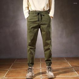 Men's Pants Joggers Elastic Waist Drawstring Ankle Banded Green Black Grey Khaki Casual Trousers For Streetwear Cotton