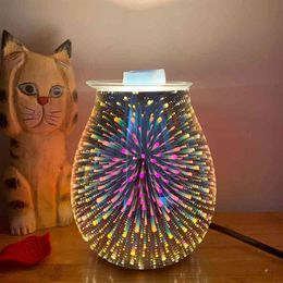 Electric Candle Warmer Art Fireworks Glass Scented Oil Tart with 3D Effect Night Light Fragrance Aroma Decorative Lamp223Z