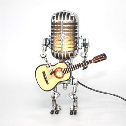 Novelty Items Creative Vintage Microphone Robot Touch Dimmer Lamp Table Hand-held Guitar Decoration Home Office Desktop Ornaments2726