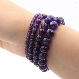 Strand 4 6 8 10mm Purple Powder Quartz Natural Stone Bead Bracelet Amethysts Jewelry Gem Lovers Woman Men Wedding Gifts