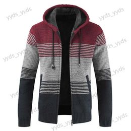 Men's Sweaters Sweater Coat Men 2023 Winter Thick Warm Hooded Cardigan Jumpers Men Striped Wool Liner Zipper Fleece Coats Men T231122