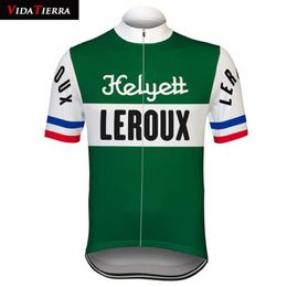 2 VIDA TIERRA cycling jersey green Retro pro team racing leroux bicycle clothing Ciclismo classic Breathable cool Outdoor sport324L