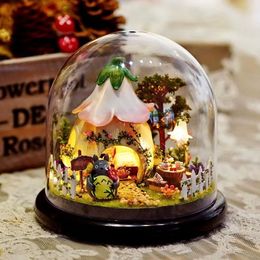 Doll House Accessories Mini Doll House DIY toy Small Handmade Wooden Miniature Assembly doll house Glass Ball dollhouse Decoration Kit Green Garden 230422