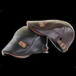 Berets Vintage Men Hat Leather Flat Cap Warm Autumn Winter Male Adjustable High Quality Gatsby Retro Caps 230421