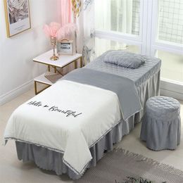 4pcs Beautiful Beauty Salon Bedding Sets Massage Spa Use Coral Velvet Embroidery Duvet Cover Bed Skirt Quilt Sheet Custom #s193S