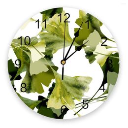 Wall Clocks Plant Green Leaves Oil Painting Clock Bedroom Silent Digital Living Room Decor Modern Design