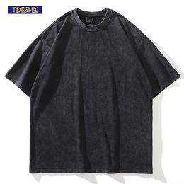 Mens TShirts Harajuku Tshirt No Shrinkage Deformation Washed Distressed T Shirt Summer Oversized Shortsleeved Solid Tees 230422