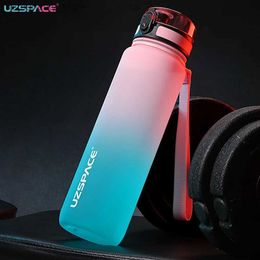 water bottle UZSPACE 1000ml Sport Water Bott With Time Marker akproof Dropproof Frosted Tritan Cup For Outdoor Travel School Gym BPA Free Q231122