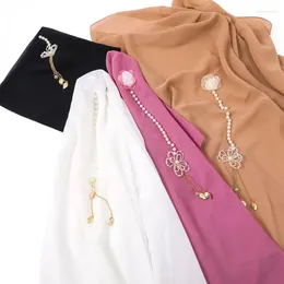 Scarves Solid Color Chiffon Scarf With Beaded Tassel Pendant Luxury Party Shawls Muslim Women's Hijab Turban 90 90cm Square Headwraps